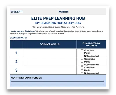 Elite Prep Learning Hub Study Log