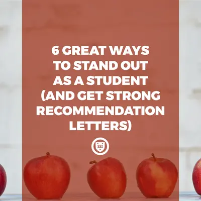 Row of red apples behind text: "6 Great Ways to Stand Out as a Student (and Get Strong Recommendation Letters)"