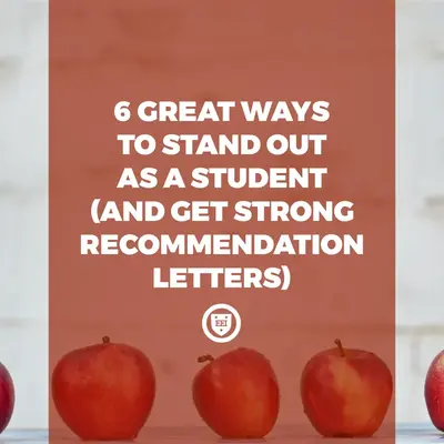 Row of red apples behind text: "6 Great Ways to Stand Out as a Student (and Get Strong Recommendation Letters)"