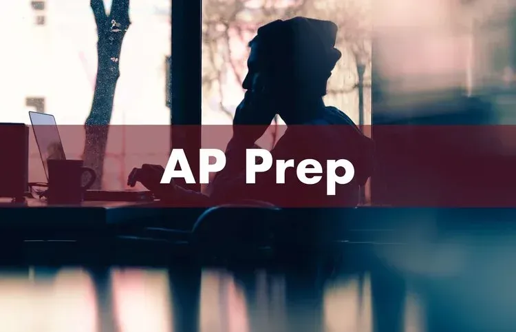 Silhouette of a student studying at a laptop by a window, with the words "AP Prep" across the image