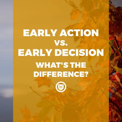 Title card over autumn leaves: "Early Action vs. Early Decision — What's the Difference?"