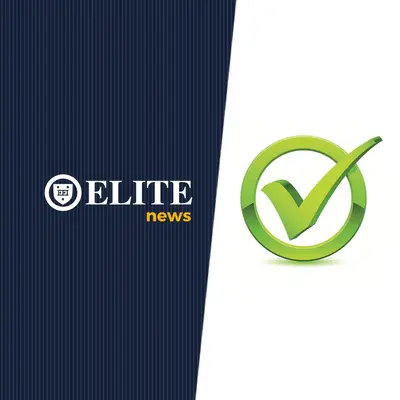 Elite News logo on a dark blue panel beside a green circular check mark.