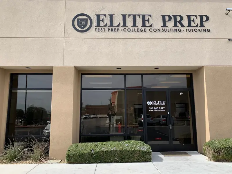 Storefront with glass doors and a sign reading "Elite Prep — Test Prep, College Consulting, Tutoring" above the entrance.