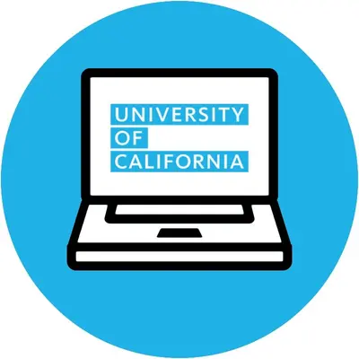 Laptop icon on a blue circle, with "University of California" on the screen.
