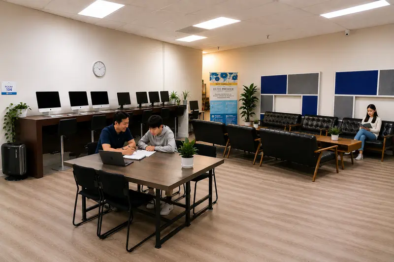 엘리트 프렙 Learning Hub Rowland Heights 지점의 라운지 모습.