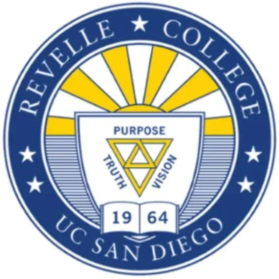 Revelle College UC San Diego seal with a shield, sunburst, triangle, and the words Purpose, Truth, Vision and 1964.