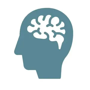 Teal silhouette of a human head in profile with a white brain inside