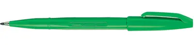 A green felt-tip Pentel Sign Pen with the cap posted on the end