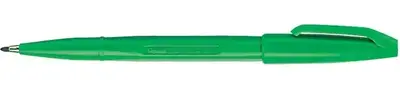 A green felt-tip Pentel Sign Pen with the cap posted on the end