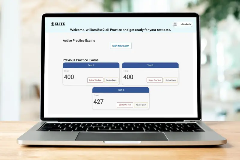 Elite Digital SAT Prep Dashboard on Laptop