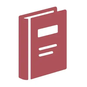 Red textbook standing upright with blank white label and lines on its cover
