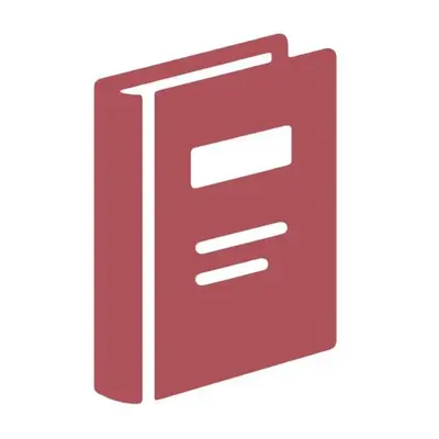 Red textbook standing upright with blank white label and lines on its cover