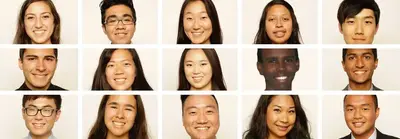 Grid of fifteen smiling student headshots against plain light backgrounds