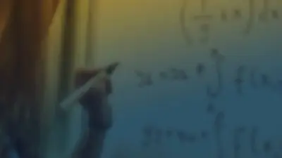 A hand writing calculus on a glass board