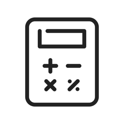 Line icon of a calculator with a display screen and plus, minus, multiplication and percent keys