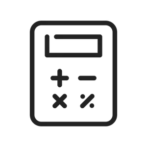 Line icon of a calculator with a display screen and plus, minus, multiplication and percent keys