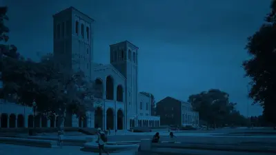 Royce Hall on the UCLA campus at dusk